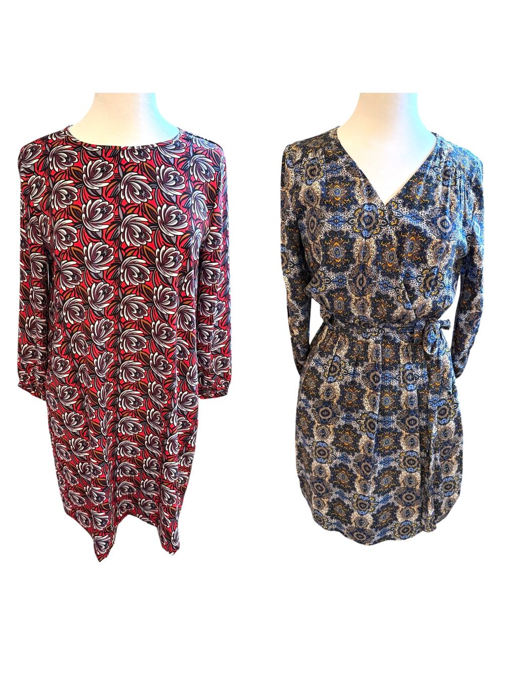 Daniel Rainn + LOFT Lot of 2 Dresses XS Long Sleeve Printed Shift & Wrap Work